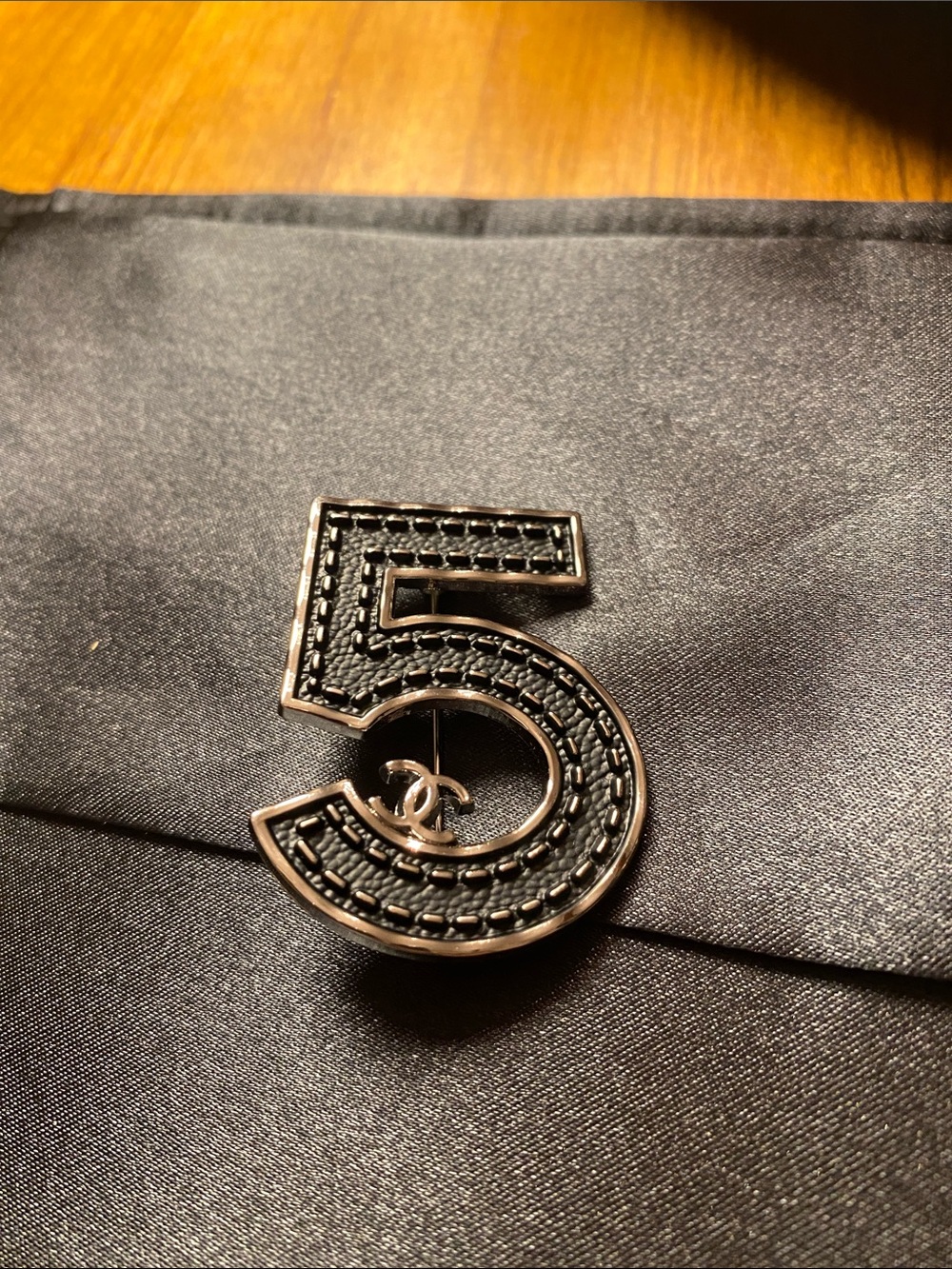 Fashion Jewelry CC Black and Gold Number 5 Brooch